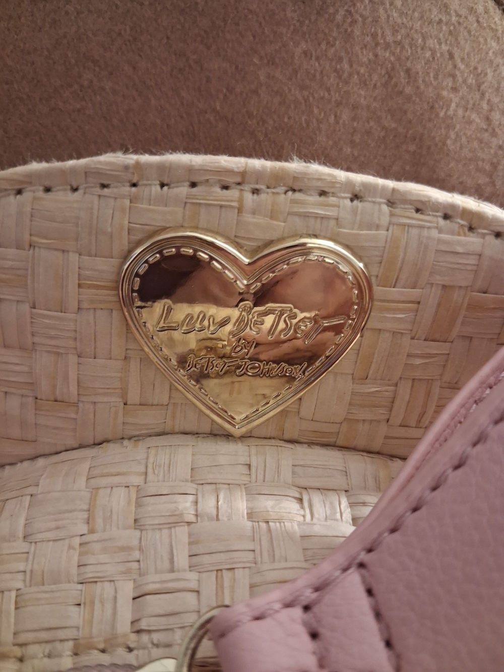 Betsey Johnson Round Hat Straw Backpack with Pink Bow - Picture 4 of 4